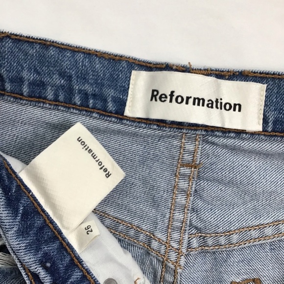 Reformation Women Acid Wash Blue Straight Jeans Size 26 with Vintage Distressing - Picture 11 of 11